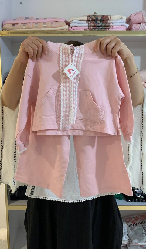 ست هودی شلوار بچه گانه دورس دونخ لاکرادار صورتی