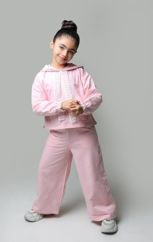 ست هودی شلوار بچه گانه دورس دونخ لاکرادار صورتی