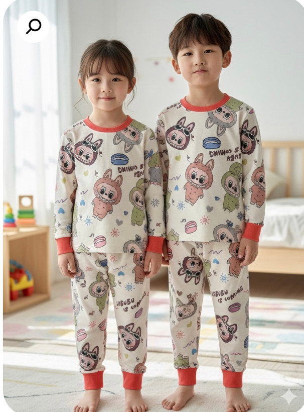 ست بلوز شلوار راحتی بچه گانه نخپنبه طرح لبوبو